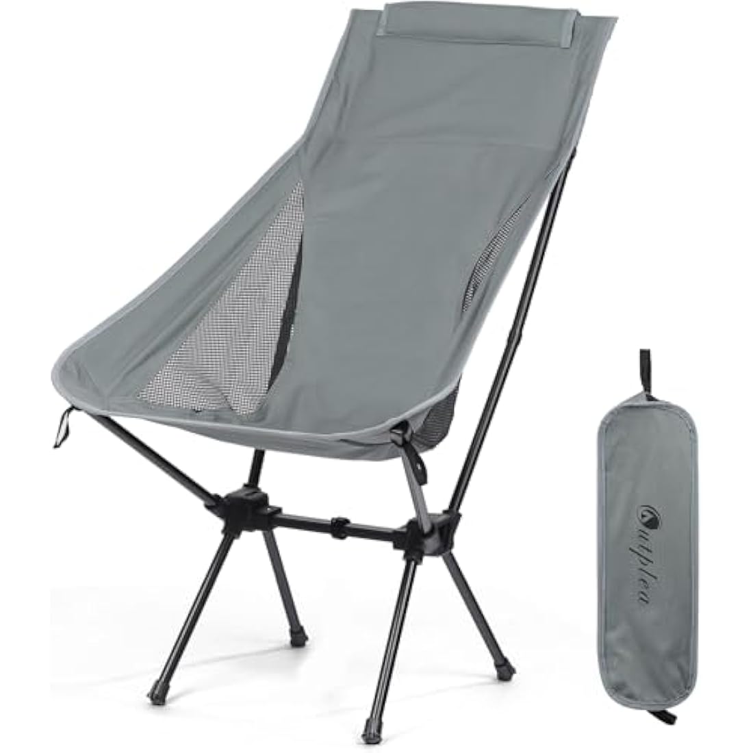 Outplea Lightweight Camping Chair Comfy High Back, Portable Compact Travel Chair for Hiking Picnic Fishing Backpacking, Grey