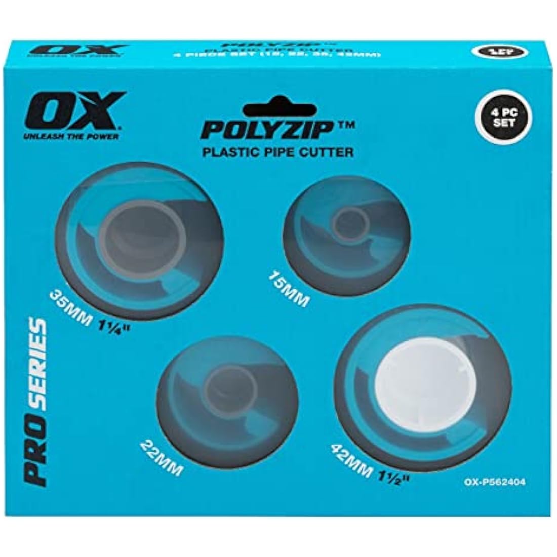 OX Pro PolyZip 4 Piece Cutter Set (15, 22, 35, 42mm), Blue