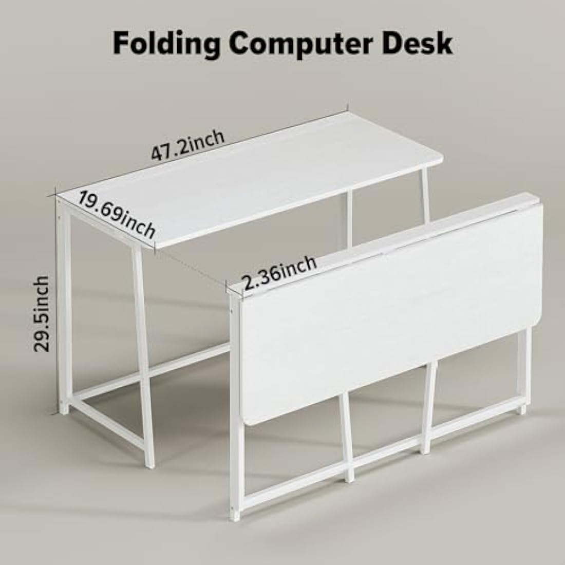 WOHOMO Folding Desk, 120cm Foldable Computer Desk for Bedroom, Space Saving Computer Table Writing Workstation for Home Office, Easy Assembly, White