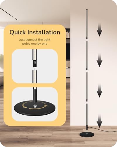 EDISHINE LED Floor Lamp, 146cm Minimalist Dimmable Standing Lamp with Foot Switch, Stepless Dimming, Tall Corner Lamp for Living Room, Bedroom, Office, 3000K, Black