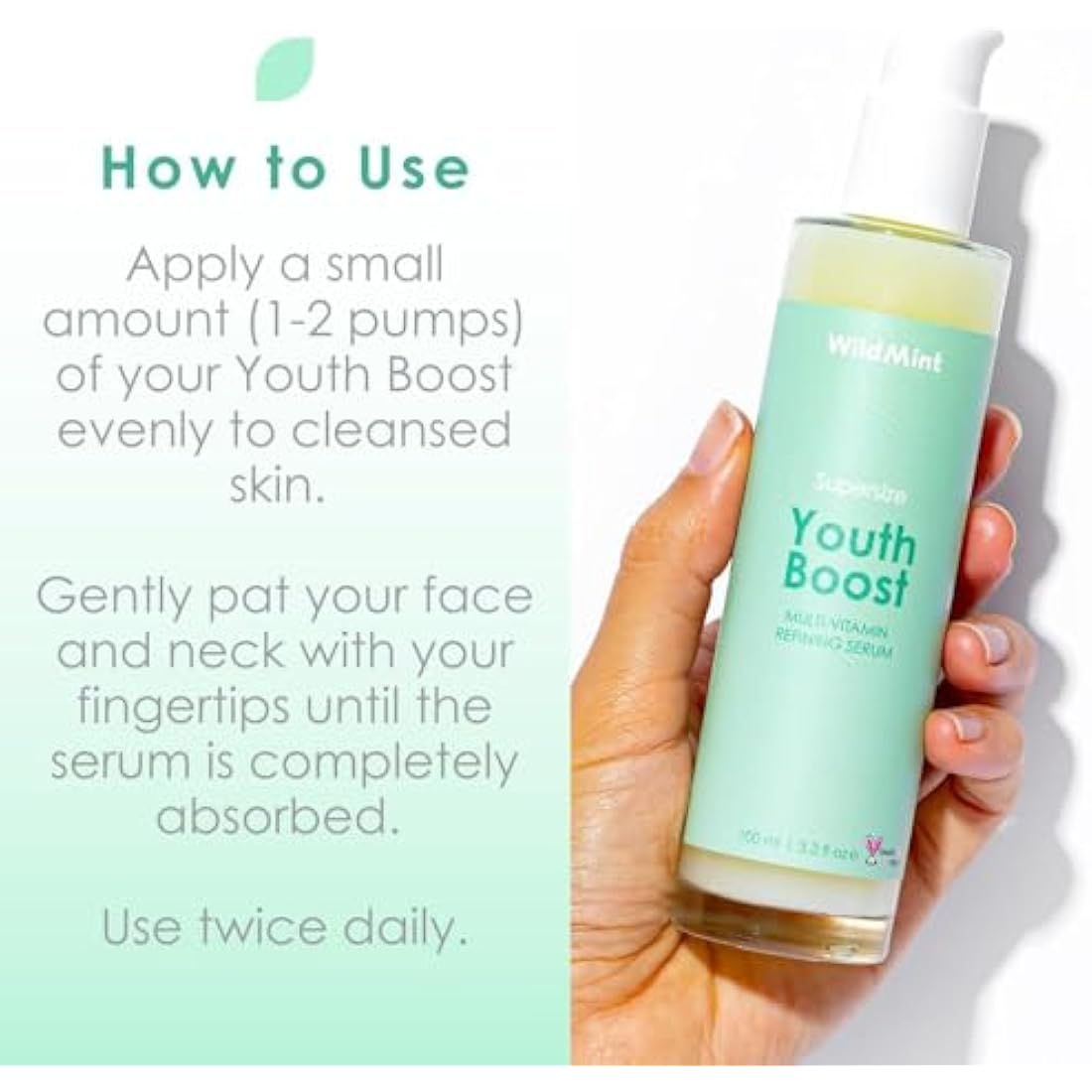 WildMint Youth Boost Natural Face Serum | Hydrating Anti-Aging Serum for Sensitive, Dry, Mature & Menopause Skin | Hyaluronic Acid & Vitamin C | UK Made Vegan & Cruelty-Free Skincare | 100ml