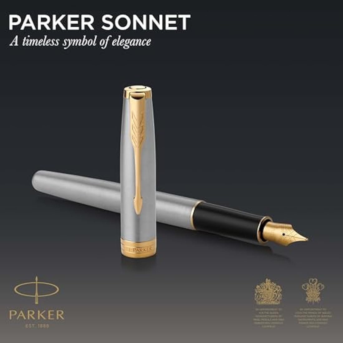 Parker Sonnet Fountain Pen | Stainless Steel with Gold Trim | Medium Nib | Gift Box