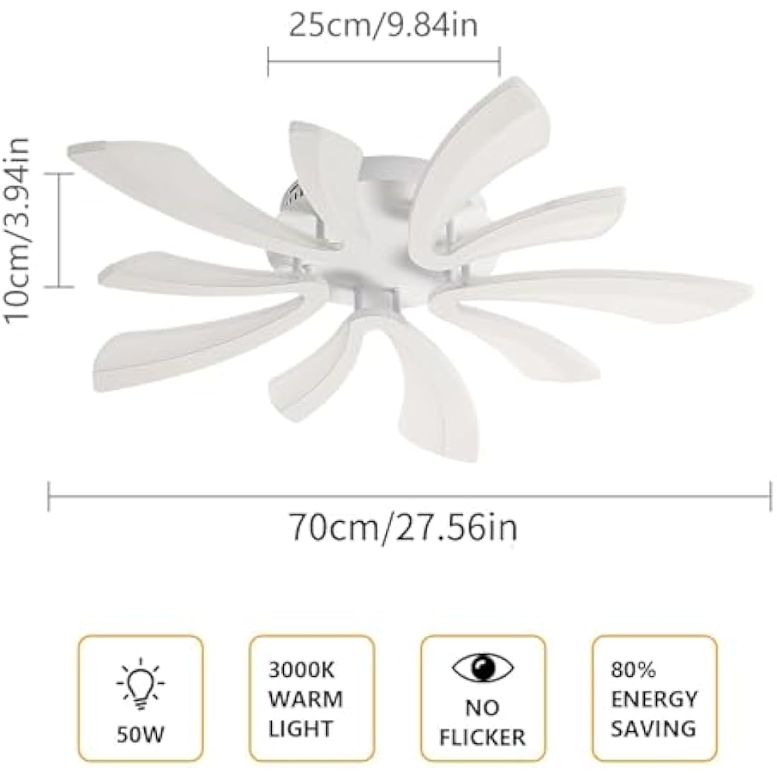 Comely LED Ceiling Light Modern, 50W 5025LM LED Ceiling Lights, Acrylic Lighting Fixture for Living Room Bedroom, 3000K Warm Light, White, 70cm