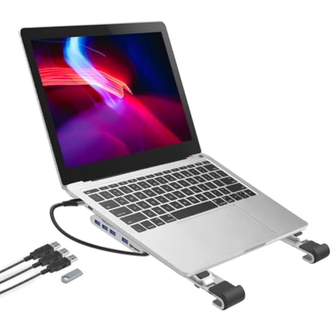 Properav Portable Aluminium Laptop Stand with Integrated 100W PD USB-C Charging Hub inc 4 x USA-A Ports for Dell, Toshiba, HP, Samsung, MacBook, Lenovo