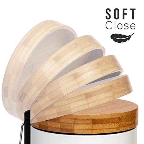 Kazai. 3L Designer Bathroom Bin | Superior Bamboo | Soft Closing | Anti-Finger | White