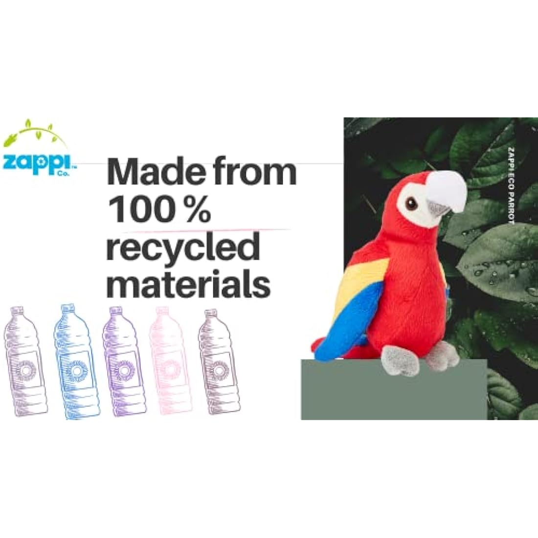 Zappi Co 100% Recycled Plush Parrot Plush Toy (13-15cm) Stuffed Soft Cuddly animals Collection For New Born Child Tiktok featured