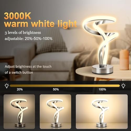 Lightess Modern Spiral RGB Table Lamp, Touch Dimmable LED Nightstand Lamp, 10 Light Modes Bedroom lamp, LED Bedside Lamps for Home Decor Living Room Office