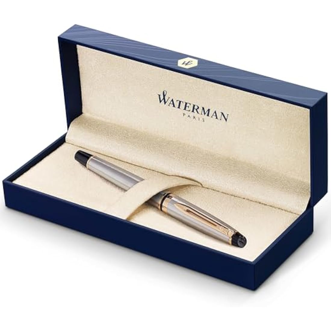 Waterman Expert Rollerball Pen | Stainless Steel with 23k Gold Trim | Fine Point | Black Ink | Gift Box