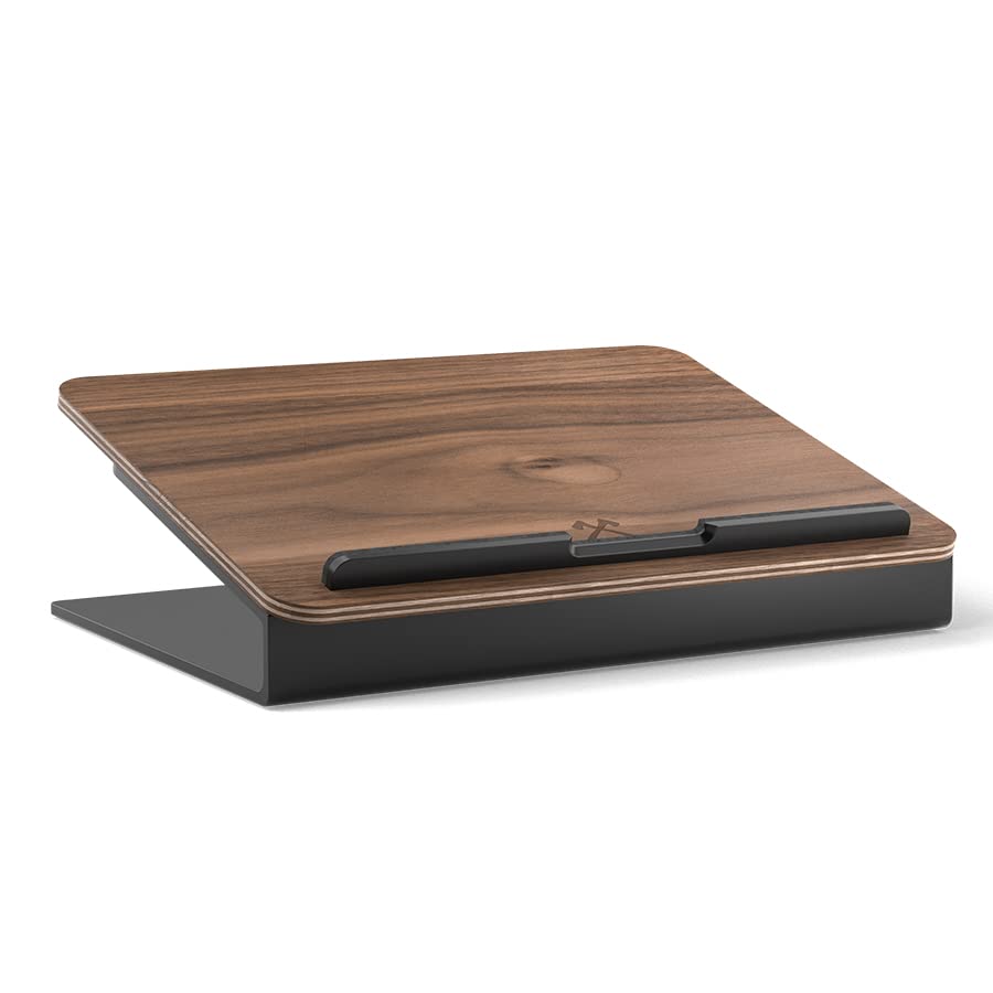 Woodcessories - Wooden laptop stand compatible with 10 - 16 inch MacBook stand, ergonomic laptop holder made of walnut wood