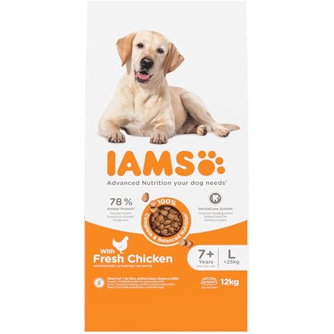 IAMS Senior Large Complete Dry Dog Food Chicken 12kg - With DentalCare System