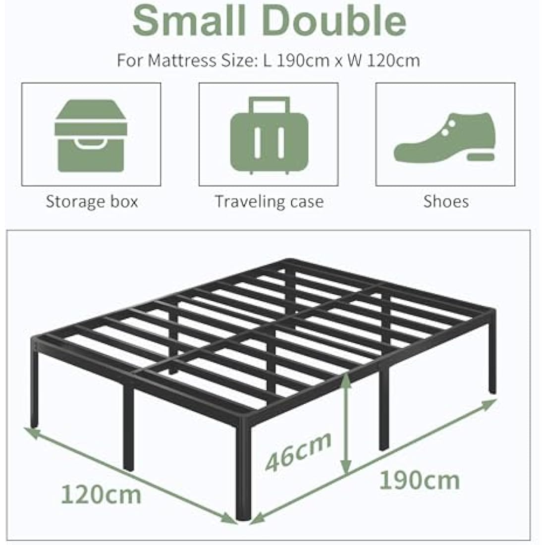 Lutown-Teen High Small Double Bed Frame 4ft with Rounded Corner Legs, Heavy Duty Metal Bed Frame Small Double, Small Double Beds 46 cm High, Noise Free, Easy Assembly