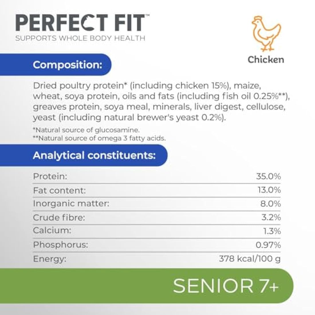 Perfect Fit Senior 7+ Complete Dry Cat Food for Senior Cats Aged 7+ Years, Rich in Chicken, 1 Bag (7 kg)