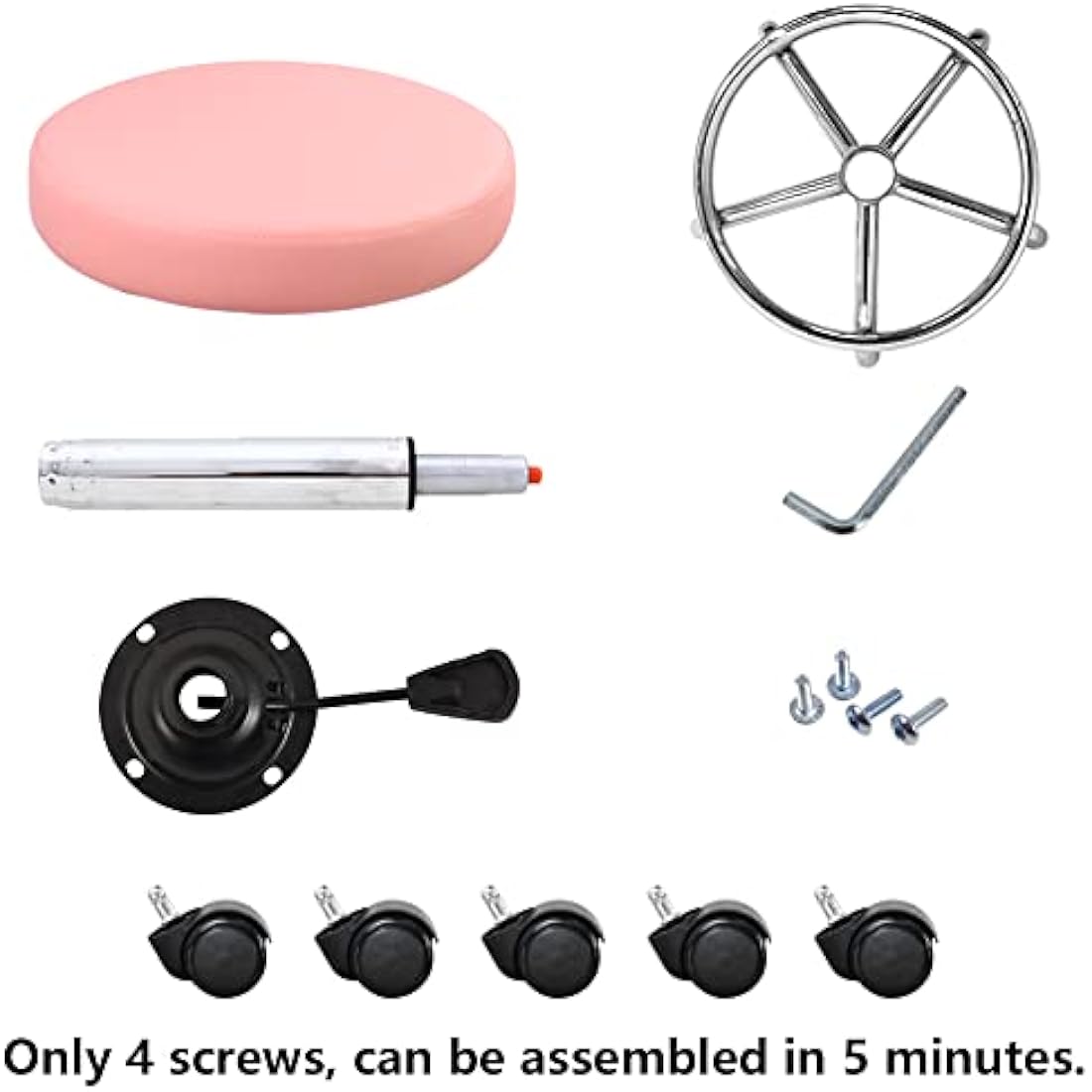 KKTONER PU Leather Round Rolling Stool with Foot Rest Swivel Height Adjustment Spa Drafting Salon Tattoo Work Office Massage Stools Task Chair Small (Pink)