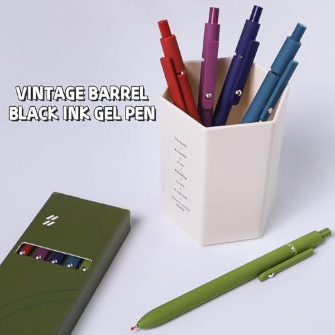 UIXJODO Gel Pens, 5 Pcs 0.5mm Japanese Black Ink Pens Fine Point Smooth Writing Pens with Silicone Grip, High-End Series Metal Clip Retractable Pens (10 Pcs Vintage)
