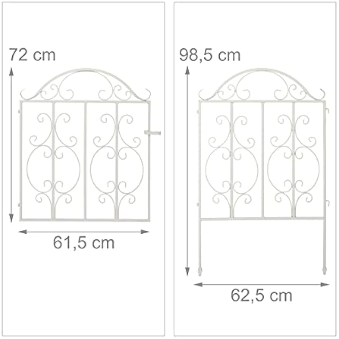 Relaxdays Garden, 3 Parts, Expandable, Ornate gate with 2 Fence Elements, Made of Steel, 185 x 98.5 cm (LxH), White, 98.5 x 185 x 2.5 cm