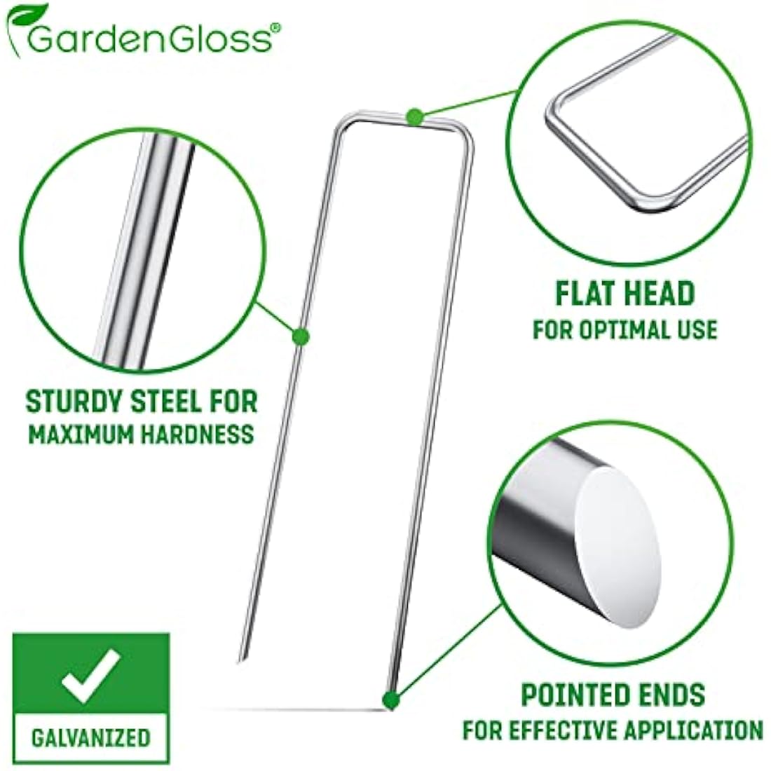GardenGloss® Garden Pegs Stakes Made of Anti-Rust Steel (25 Pack) - 6″ Length, 1″ Width, Ø 0.12″ - Strong Ground Pegs for Membrane, Fence & Camping