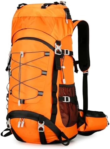 Outplea 60L Hiking Backpack Waterproof for Men Women, Large Camping Backpack with Rain Cover, Mesh Back Hiking Backpack for Travel Trekking Backpacking