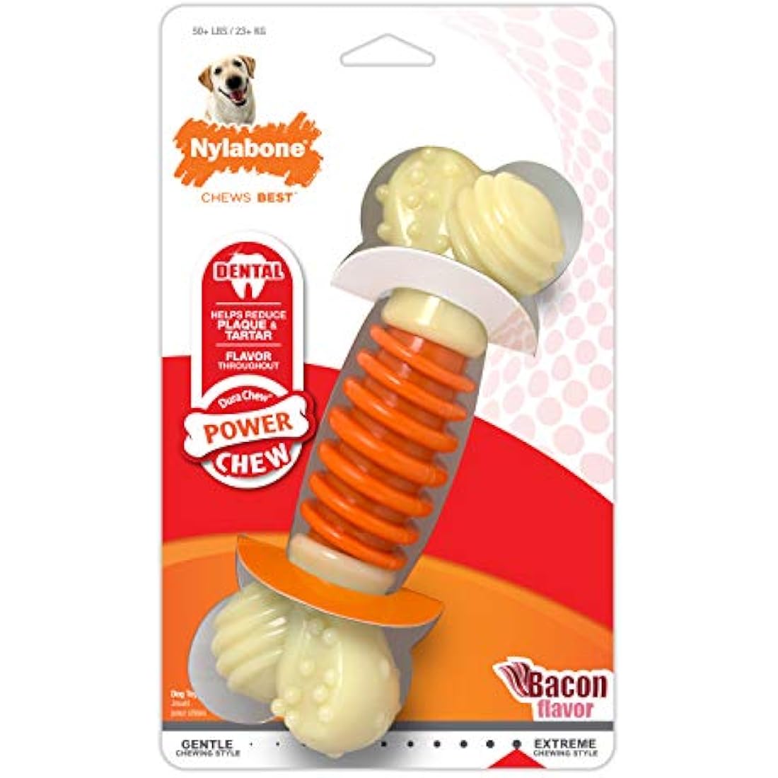 Nylabone Extreme Tough Pro Action Dog Chew Toy, Cleans Teeth, Bacon Flavour, XL, for Dogs Over 23 kg