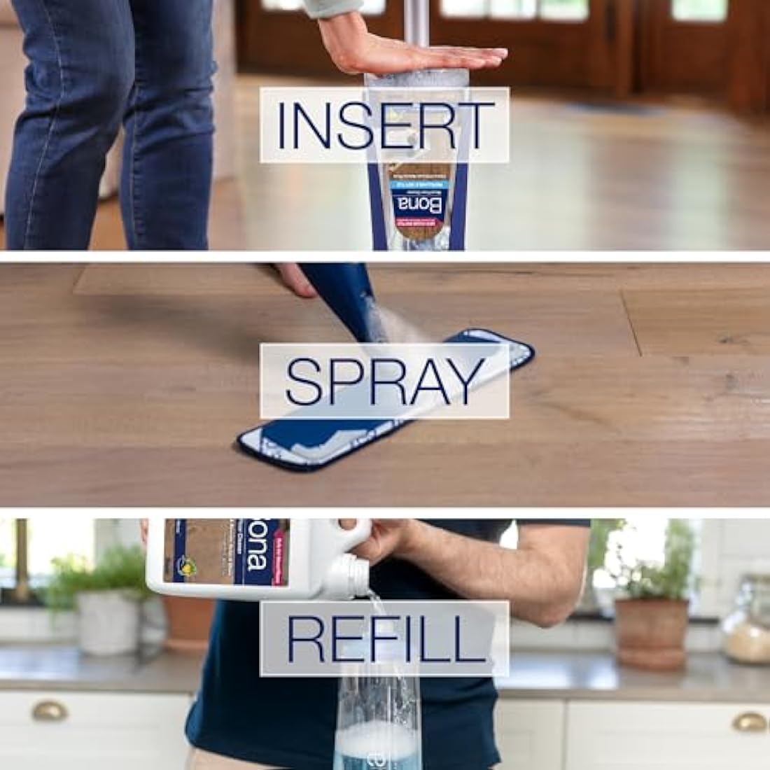 Bona Premium Spray Mop Cartridge, Wood Floor Cleaner, for Varnished or Hard Waxed Wood Floors, 850ml
