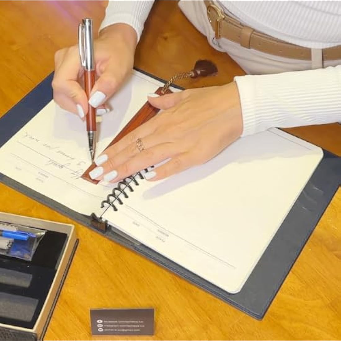 LACHIEVA LUX Fancy Walnut Rollerball Pen with Ruler/Book mark Set, Luxury Stationery Gift for Woman, Man