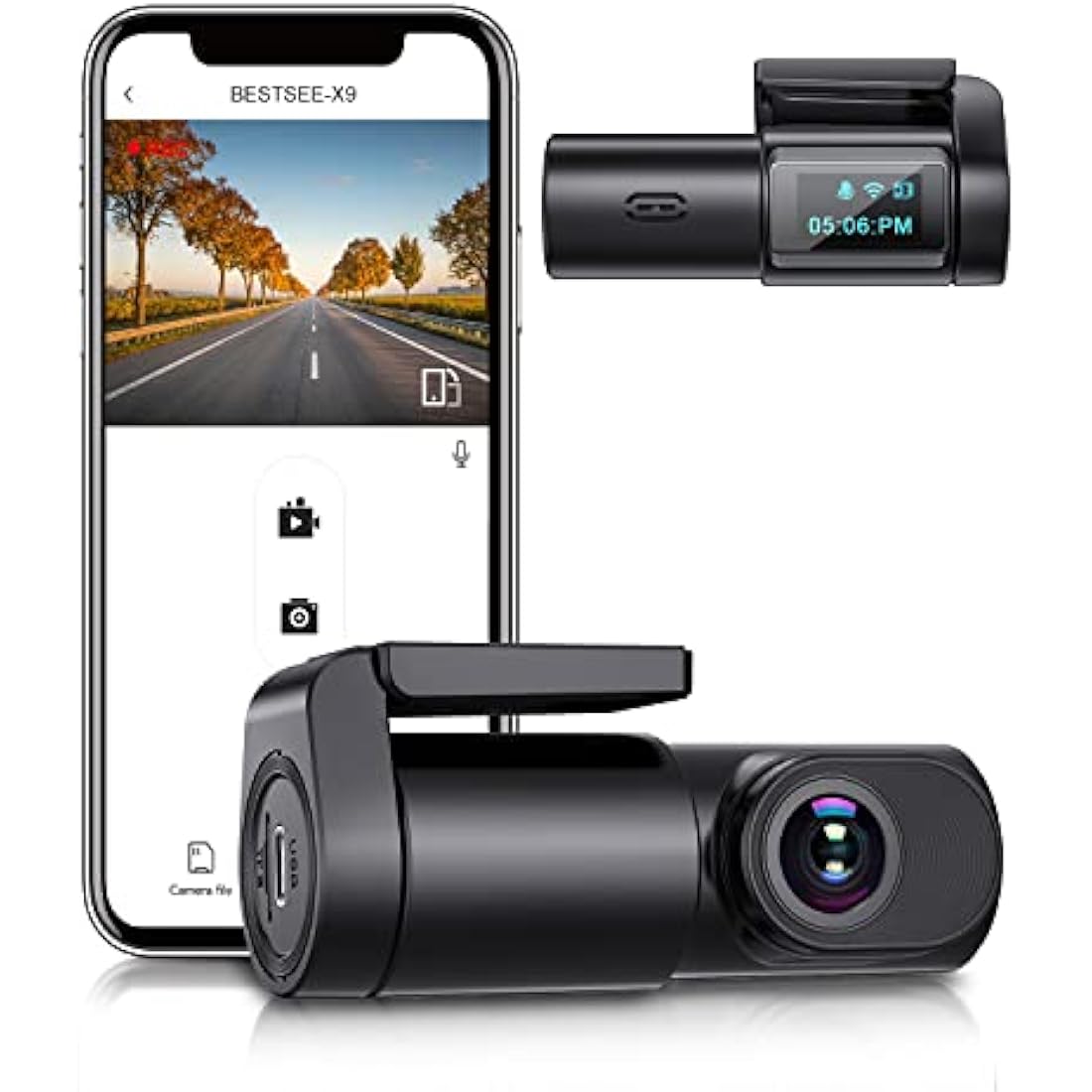 BESTSEE Dash Cam Front, 1080P Mini WiFi DashCam for Cars, Car Camera Dash with 0.96" mini screen Parking Monitor, Super Night Vision, 170° Wide Angle, App Control, G-Sensor, Easy Installation