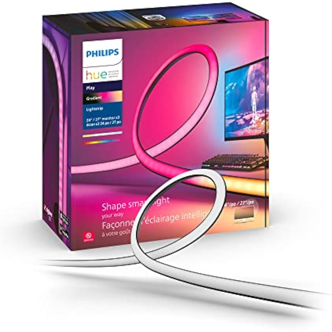 Philips Hue Play Gradient PC Lightstrip [for 3X 24-27 Inch Screens] LED Smart Lighting. Sync for Entertainment, Gaming and Media