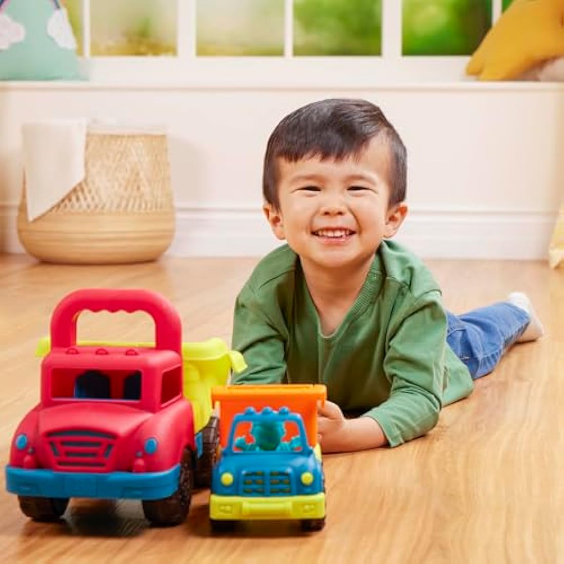 B. toys – Grab-n-Go Truck Set – 2 Trucks, Big & Mini Dump Trucks for Toddlers, Construction Vehicle Toys for Kids 1+ Years