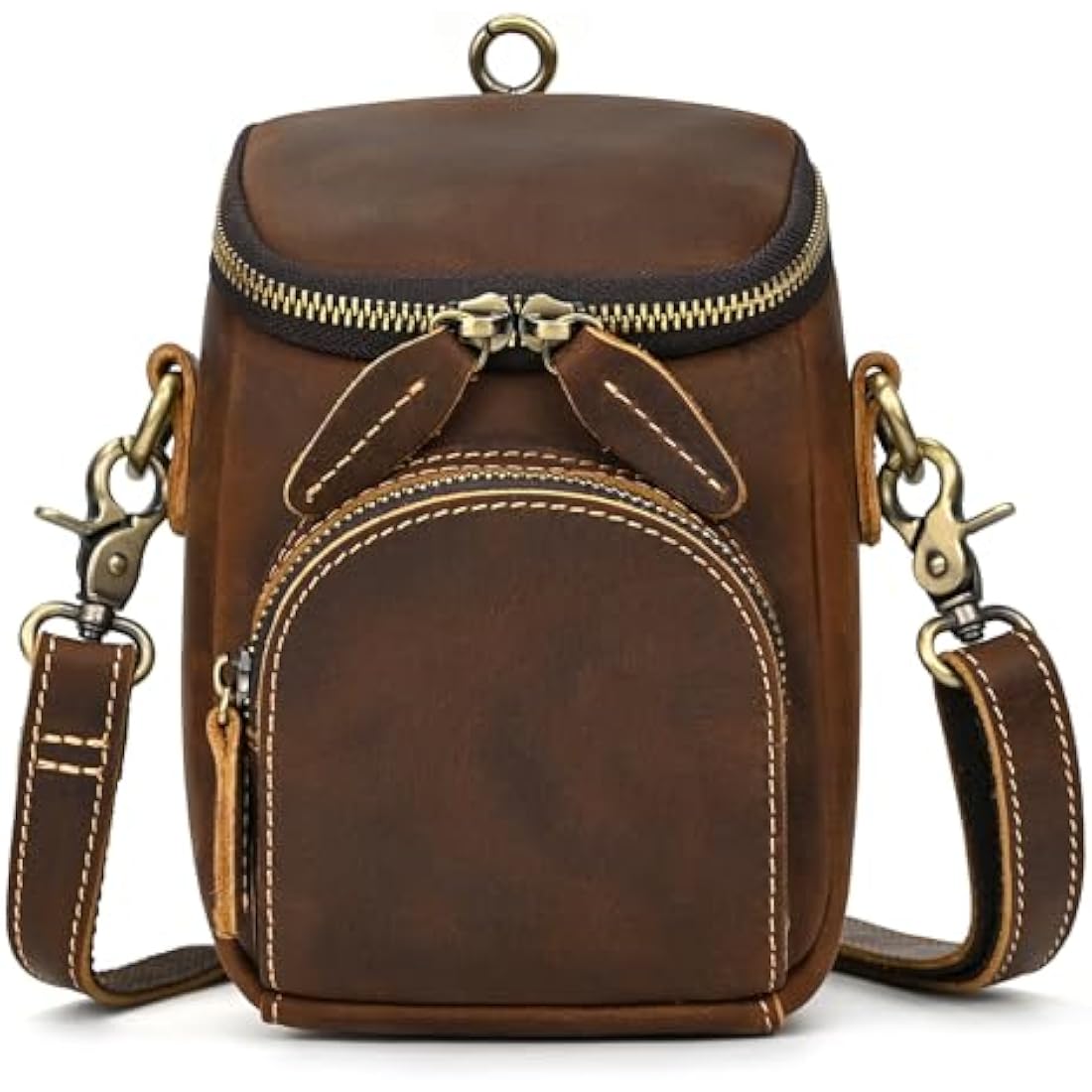 Mini Mens Genuine Leather Messenger Shoulder Bag Motorcycle Bike Riding Cycling Multi Waist Fanny Pack Small Leather Leg Bag for Wallet Coin Key iPhone, 9391 Brown