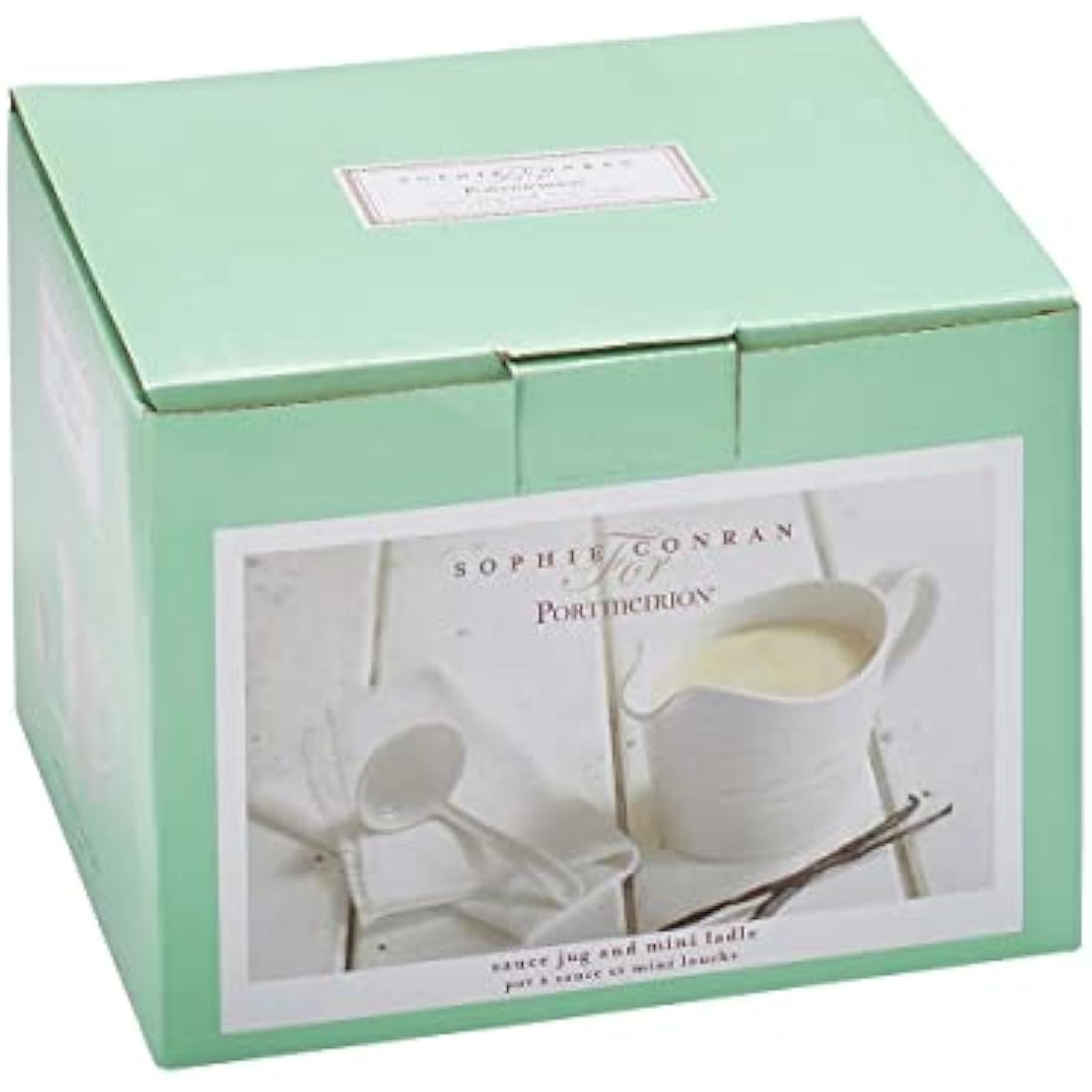 Portmeirion Home & Gifts CPW78895-XP Sauce Jug & Mini Ladle, Porcelain, White, 18.5 x 11 x 13 cm