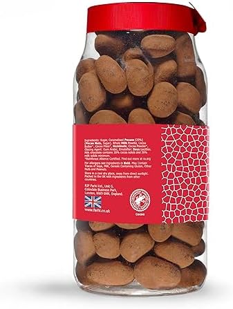 Rita Farhi Cocoa Dusted Milk Chocolate Caramalised Pecans in a Luxury Gift Jar 690g - New Palm Oil Free Recipe
