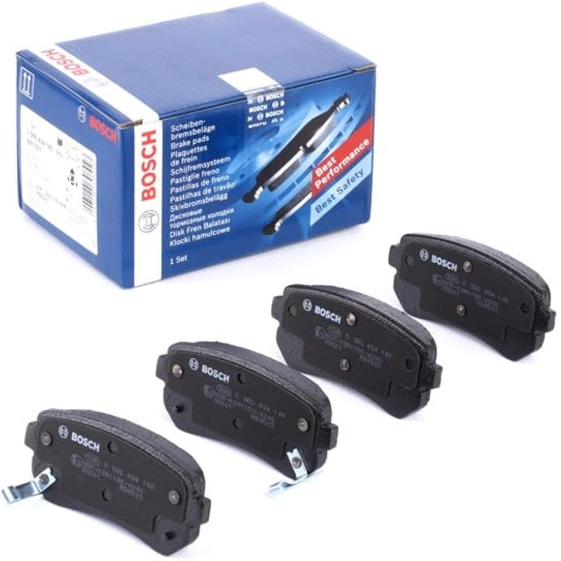 Bosch BP1051 - Brake Pads Car Rear Axle - Bosch Quality - Reduced Noise and Dust - ECE-R90 Certified - Copper-Free - 1 Set of 4 Pads