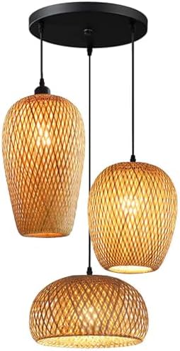 GCQ Bamboo Lantern Pendant Lamp, Retro Japanese Style E27 Chandelier Hanging Light Ceiling Lighting Fixture for Living Room Bedroom Restaurant Cafe Teahouse Bar Dining Room Club (Bamboo Lantern)