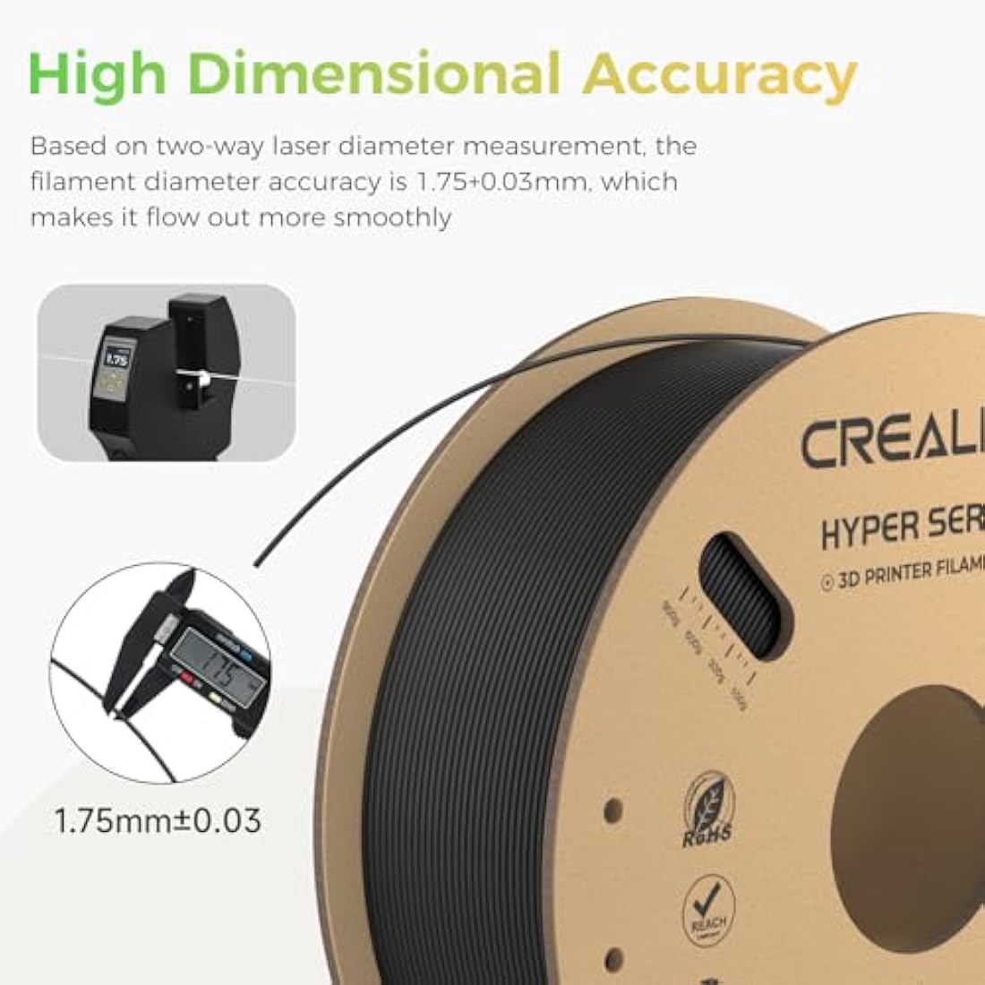 Official 3D Printer Filament Hyper PLA Filament, Creality PLA Filament for High-Speed Printing, Durable and Resistant, Overhang Performance Dimensional Accuracy +/-0.03mm, 2Kg (Black+Black)