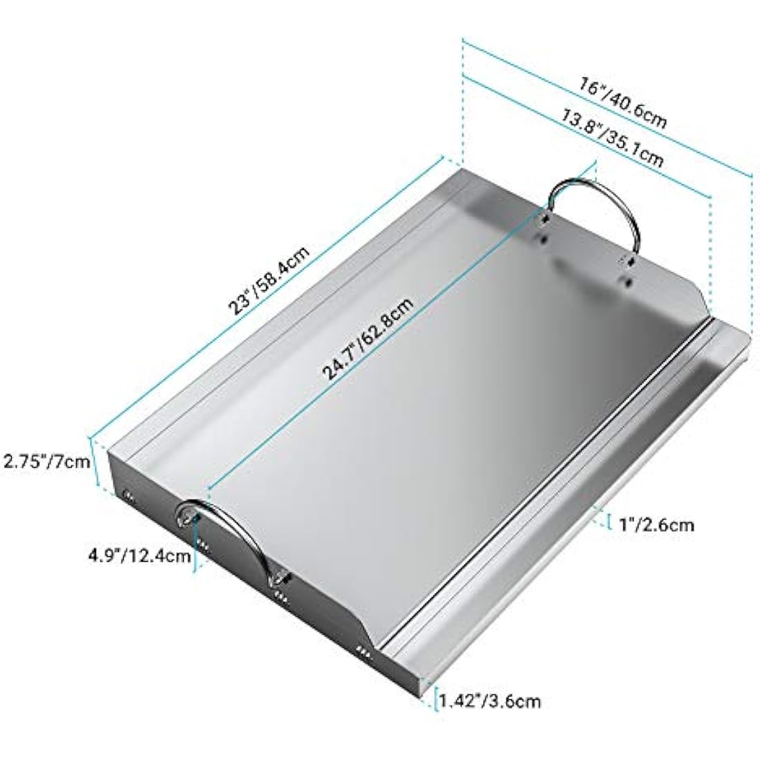 Onlyfire Stainless Steel Rectangle Griddle Plancha for Most BBQ Gas Grills and Charcoal Grills(58.4x40.6cm)