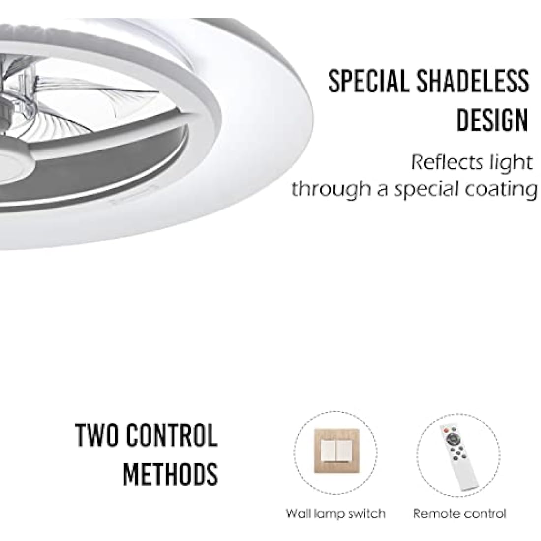 BKZO 55cm LED Ceiling Light with Fan, Ceiling Fan Lights Without Lampshade Wind Speeds Adjustable, Stepless Dimming Light, Modern Fan Lighting, 3000-5500K