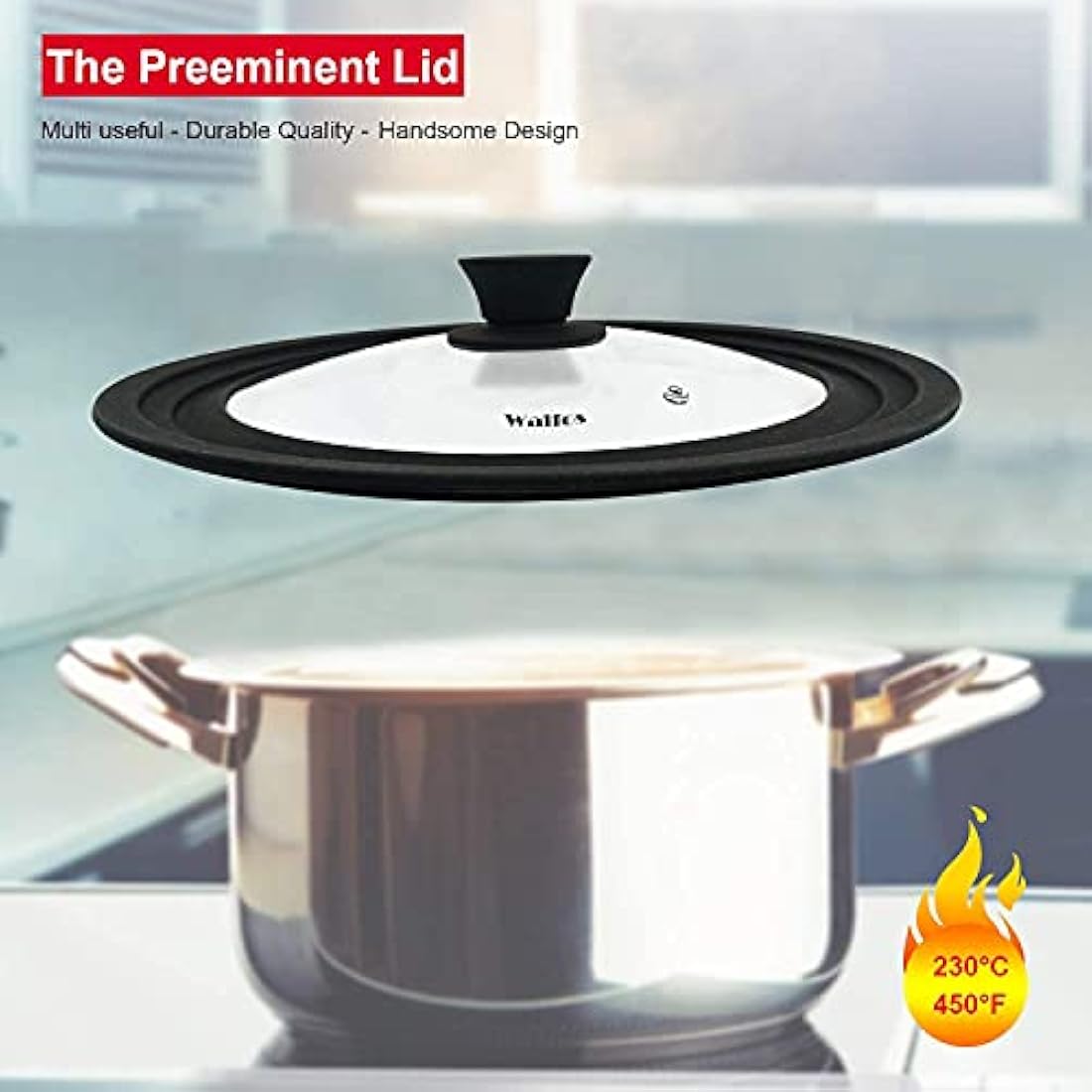 Universal Lid for Pots, Pans and Skillets - Tempered Glass with Heat Resistant Silicone Rim and Fits 16/18/20cm and 24/26/28cm Diameter Cookware（2Pcs）
