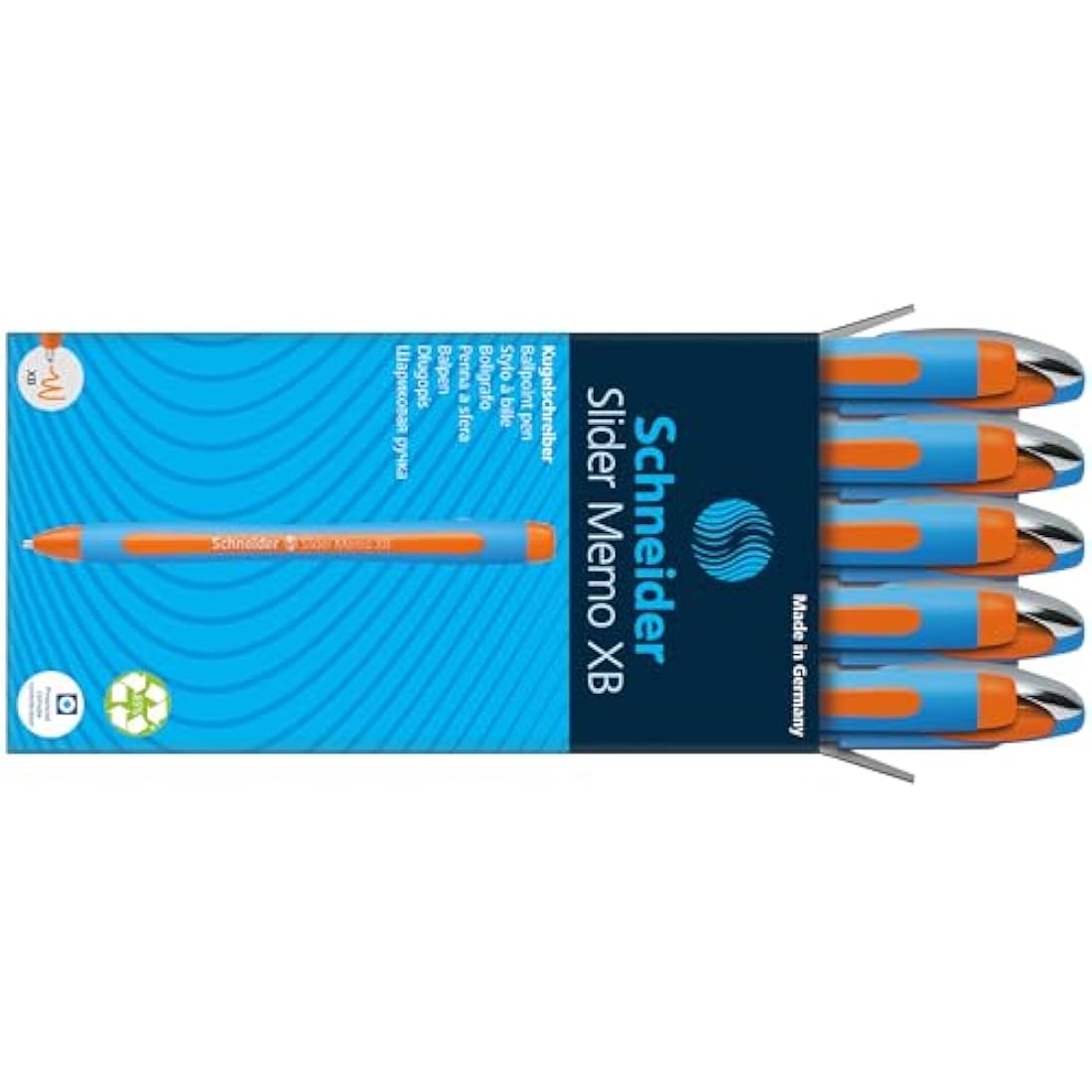 Schneider Slider Memo 150206 Ballpoint Pen XB Nib, Blue Barrel / Orange Ink (Pack of 10)