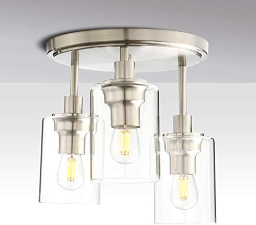 Yosoan Vintage 3 Way Ceiling Lights, Industrial Glass Pendant Light Fitting, Flush Lights for Living Room, Bedroom, Kitchen, Dining Room (Brushed)