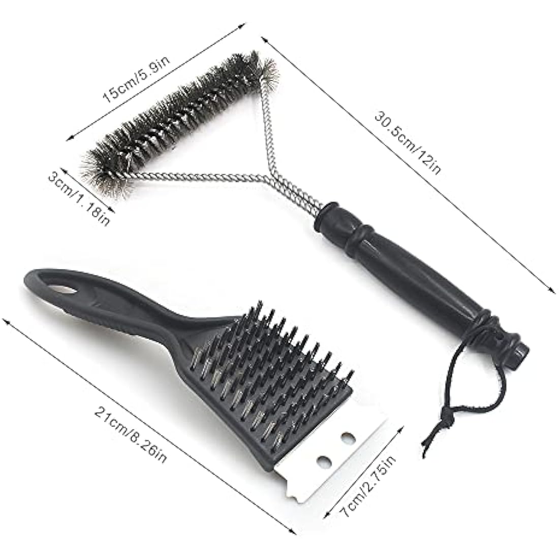 Fyfjur BBQ Cleaning Wire Brush, Bbq Cleaner, grill brush, BBQ Oven Cleaner, 2 in 1 Pointed Tail Wire BBQ Brush + Stainless Steel Curl Grill Brush Barbecue Cleaning Kit(Black)