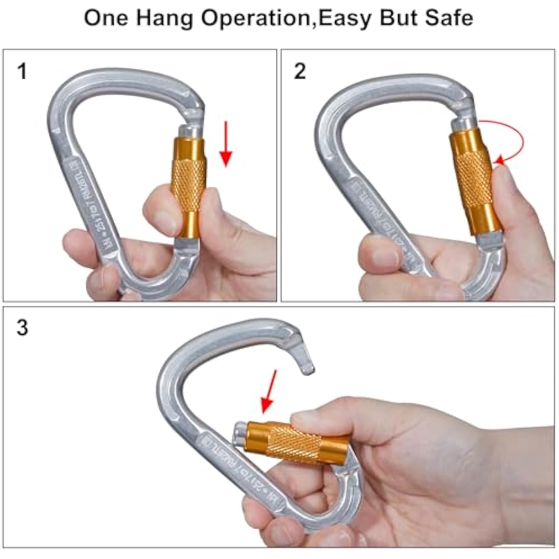 Climbing Carabiners, Auto Locking Carabiner Clips Heavy Duty for Rock Climbing, Camping, Dog Leash, Hammock, Swing, Water Bottle