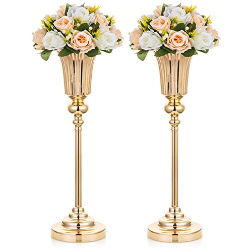 NUPTIO Gold Vase Centrepieces Tall: 2 Pcs 54.6cm Wedding Table Centerpieces Trumpet Vases Metal Flower Stand for Party Anniversary Ceremony Birthday