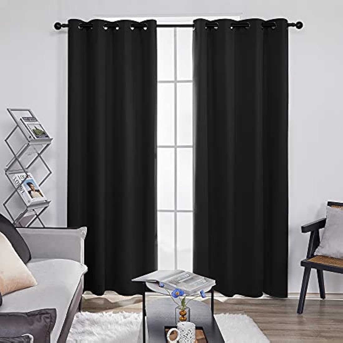 Deconovo Blackout Curtains 90 x 90 Inch Thermal Insulated Eyelet Curtains Bedroom Blackout Curtains for Kids Black 2 Panels
