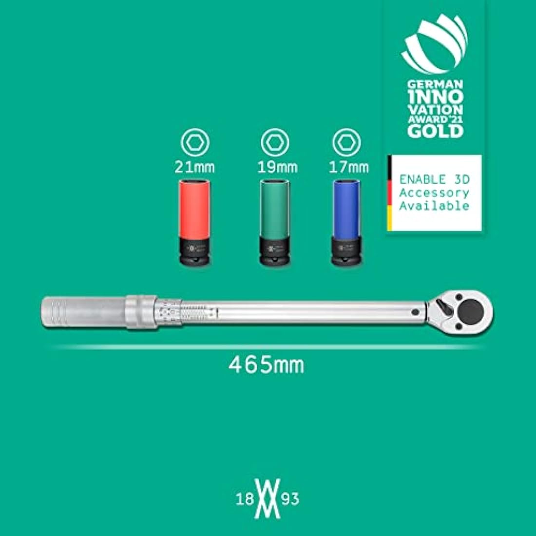 WIESEMANN 1893 Torque Wrench Set 1/2" 42-219Nm with Impact sockets 17, 19, 21mm from I Complete car Set for Changing Tyres with Impact Spanner & Nuts I with Transport Box I 81529