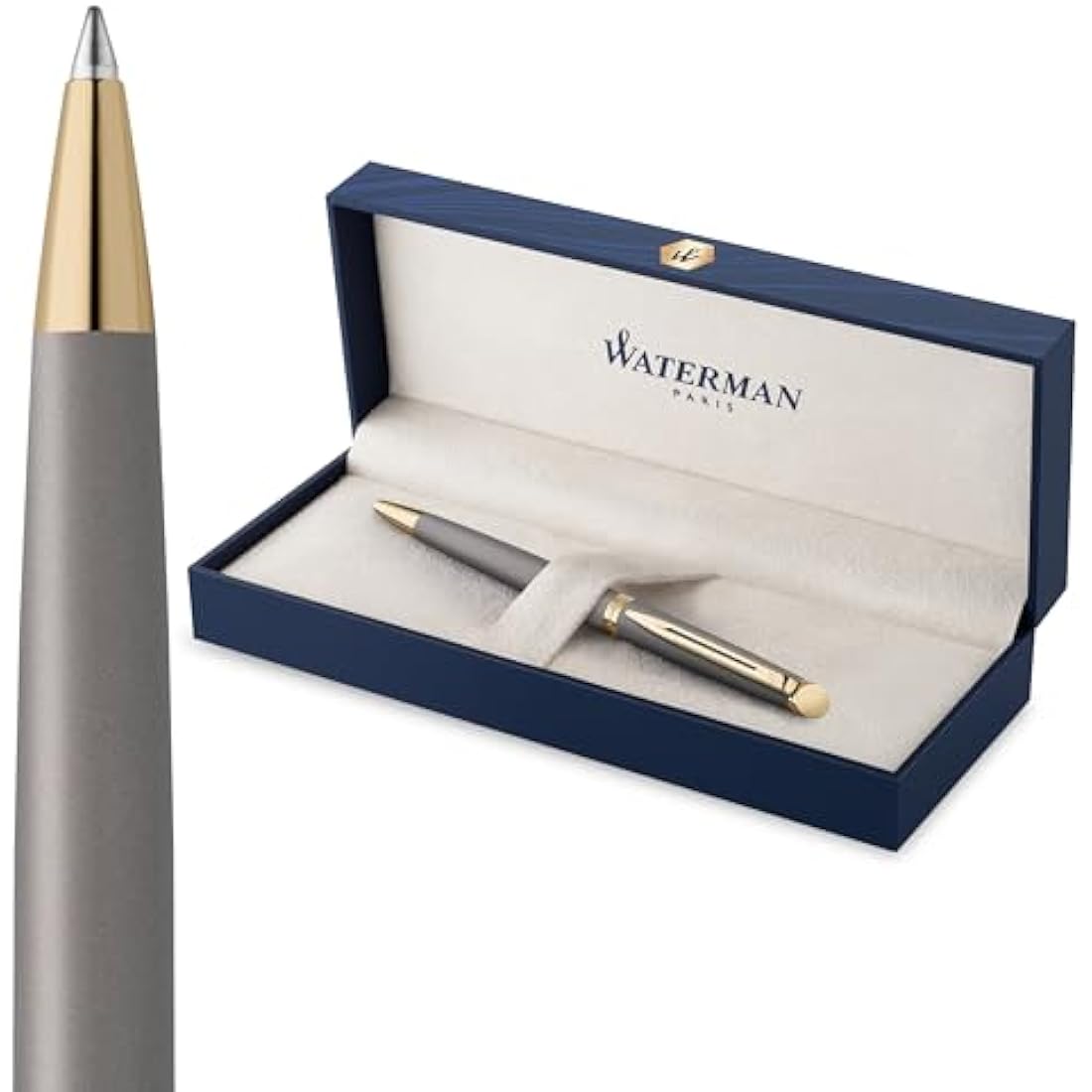 Waterman Hémisphère Ballpoint Pen | Stone Grey (The Understated Edit Collection) | Medium Point with Blue Ink | Gift Box