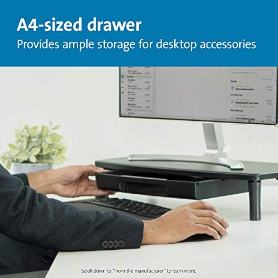 Kensington SmartFit Monitor Stand with Drawer for your Home Office - Monitor / PC riser with Desk Storage for Desk Accessories (K55725EU)