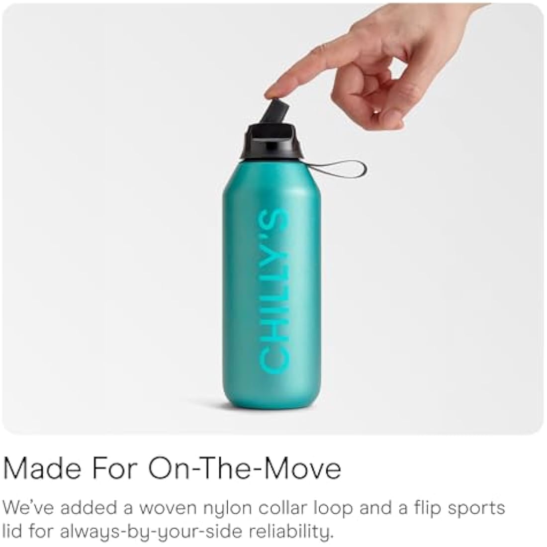 Chilly's Series 2 Flip Water Bottle with Sports Lid, Telescopic Straw and Nylon Carry Loop - Easy Flip Lid, Straw Cleaning Brush Included