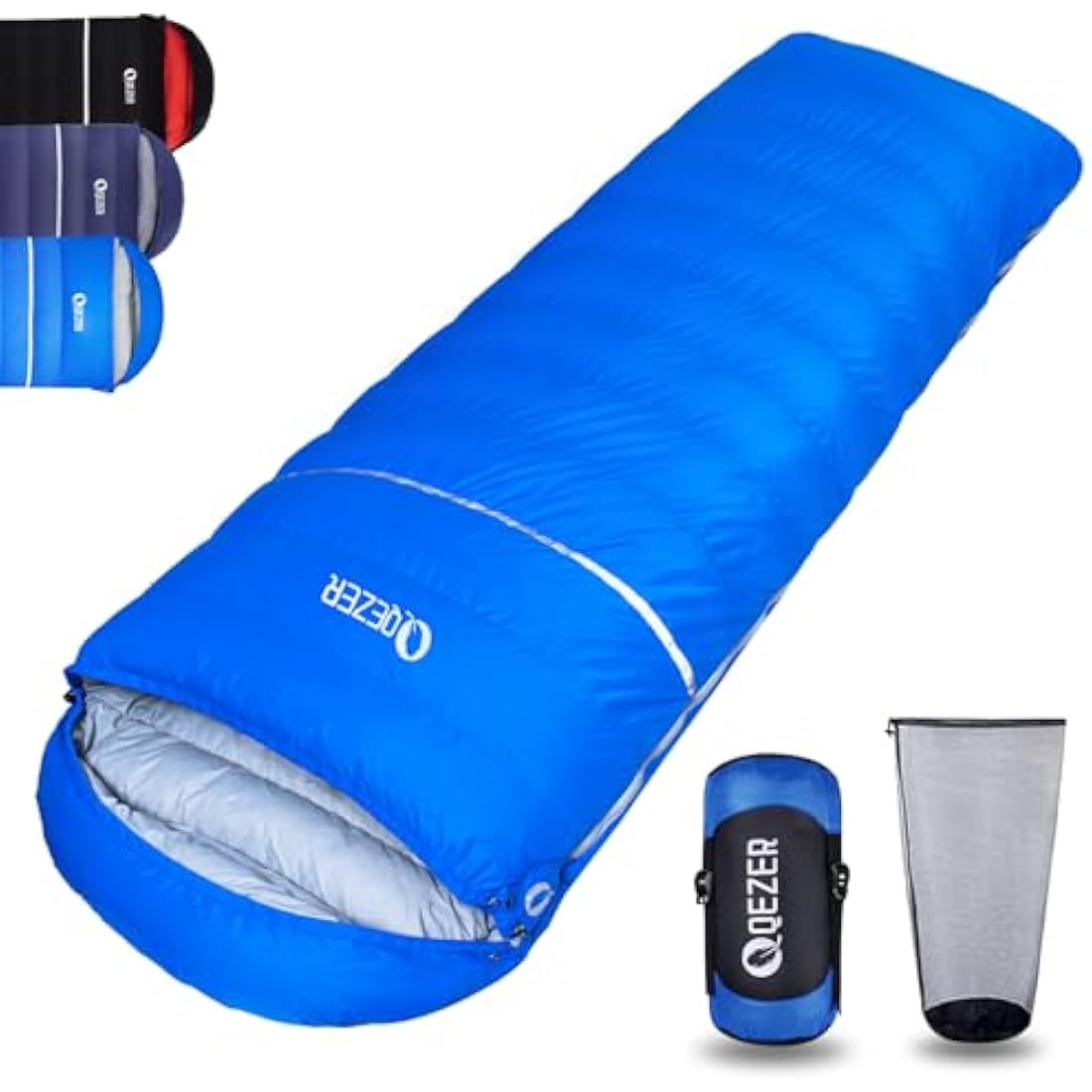 QEZER Down Sleeping Bag,Lightweight Rectangular Winter Sleeping Bag [1180g/1860g] for Adults and Kids 4 Season Camping, Hiking,Warehouse and Moutaineering Outdoor