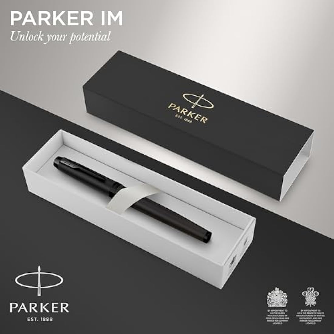 Parker IM Fountain Pen | Matte Black with Black Trim | Medium Point with Blue Ink Cartridge | Gift Box