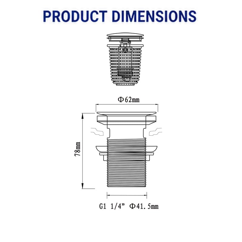 WaiiHO 021 Basin Drainer with Overflow, Brass, Chrome Finish, with Drain Basket, G1 1/4