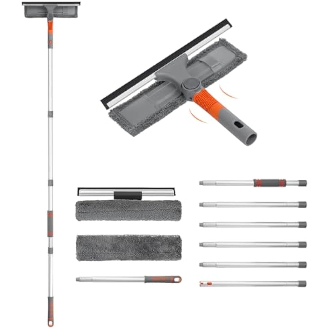 Baban Squeegee Window Cleaner 2 in 1 Window Cleaning Tool with 1 Elbow- and 7 Straight Extension Pole